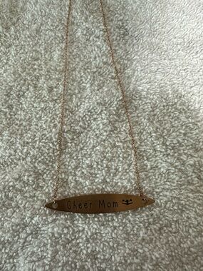 Rose Gold 'Cheer Mom' Engraved Bar Necklace